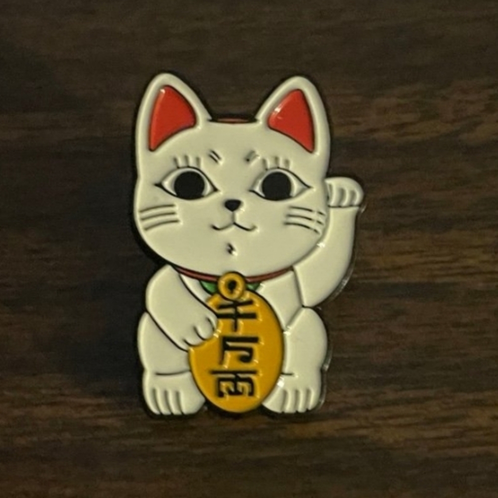 Charming White and Red Lucky Cat Enamel Pin Dandadan Anime Manga
